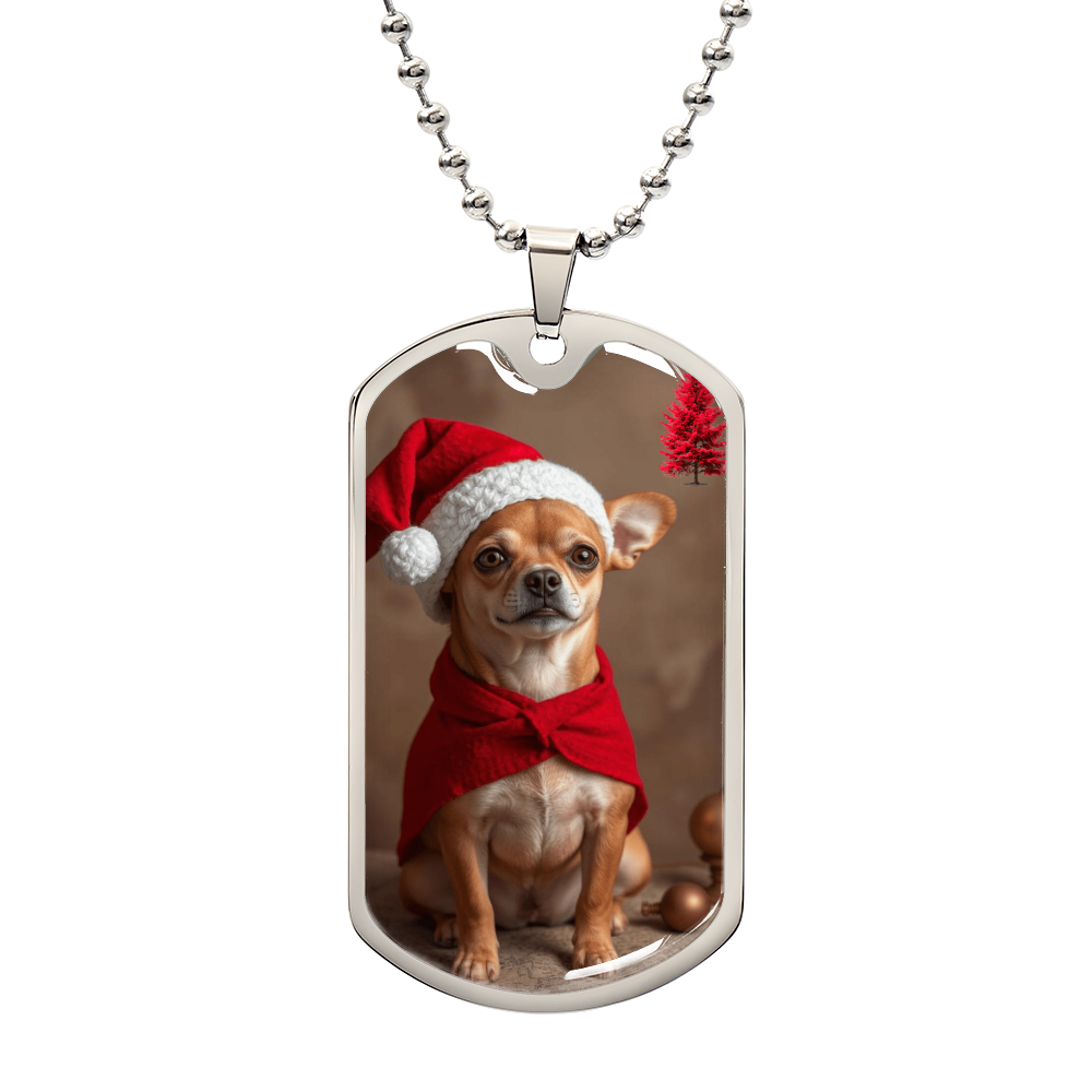 Christmas Chihuahua Red Pine Tree Luxury Graphic Dog Tag Necklace
