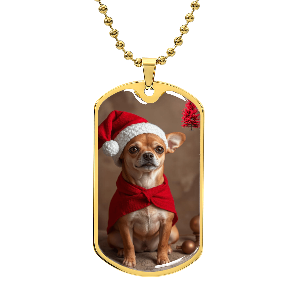 Christmas Chihuahua Red Pine Tree Luxury Graphic Dog Tag Necklace