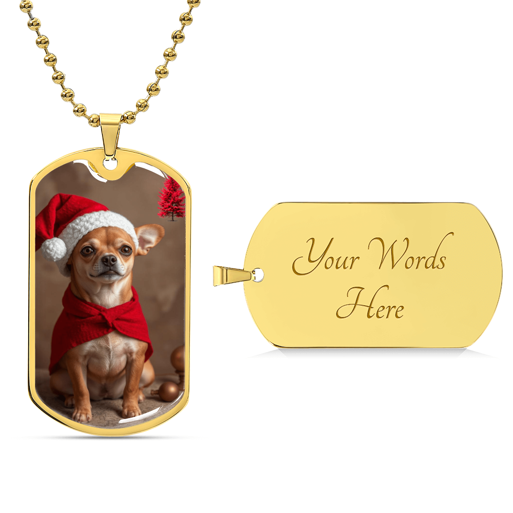 Christmas Chihuahua Red Pine Tree Luxury Graphic Dog Tag Necklace