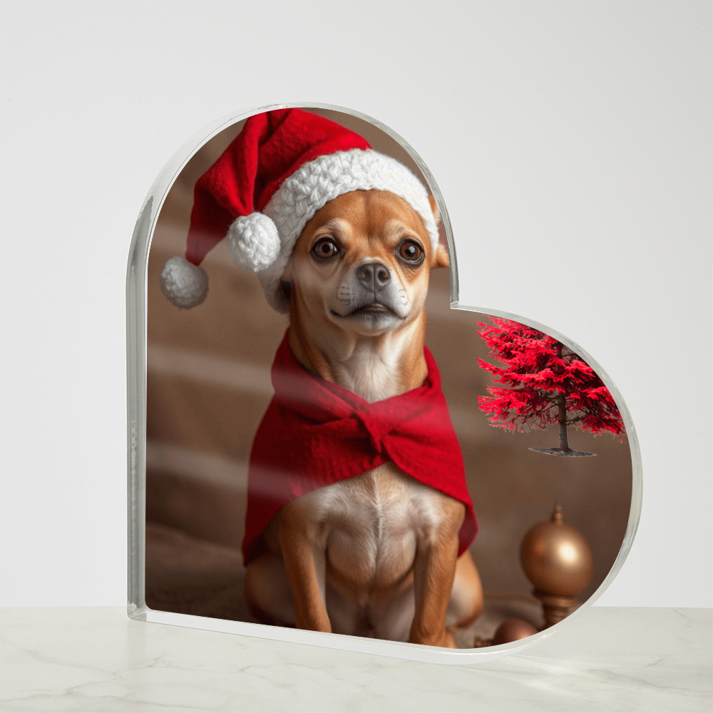 Christmas Chihuahua With red pine tree Acrylic Heart Shaped Plaque
