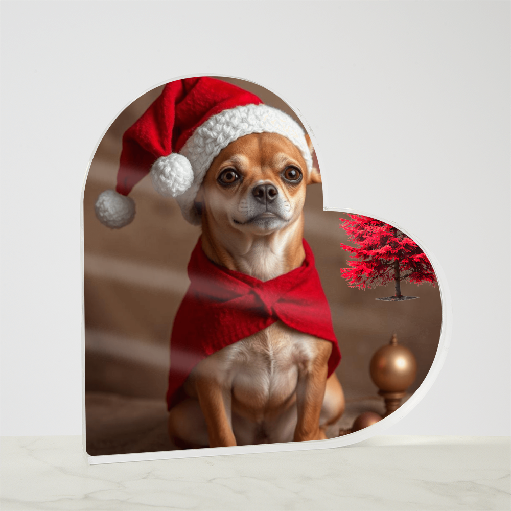 Christmas Chihuahua With red pine tree Acrylic Heart Shaped Plaque