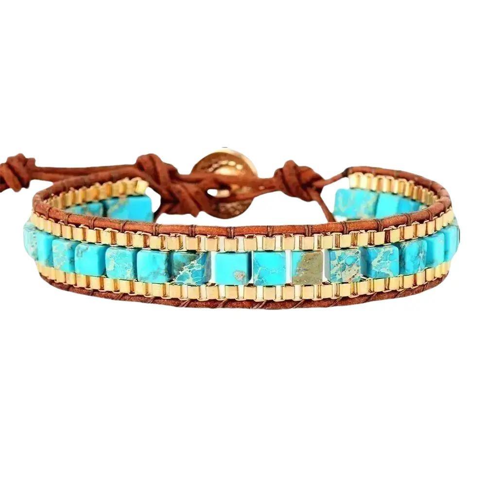 Fashion Imperial Stone Hand-woven Leather Bracelet