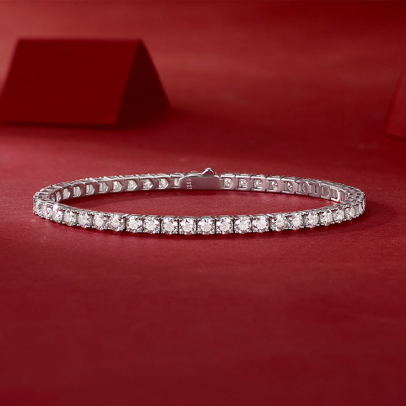 Unique Luxury Fashion Mosan Diamond S925 Silver Bracelet: Color-Silver, 190mm