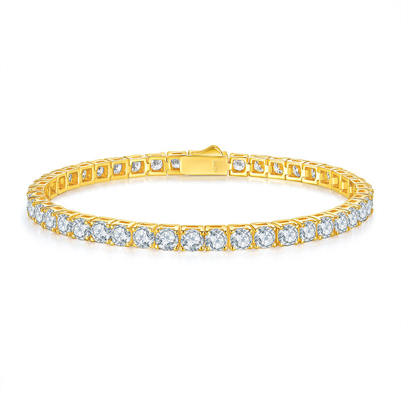 Unique Luxury Fashion Mosan Diamond S925 Silver Bracelet: Color-Golden, 180mm