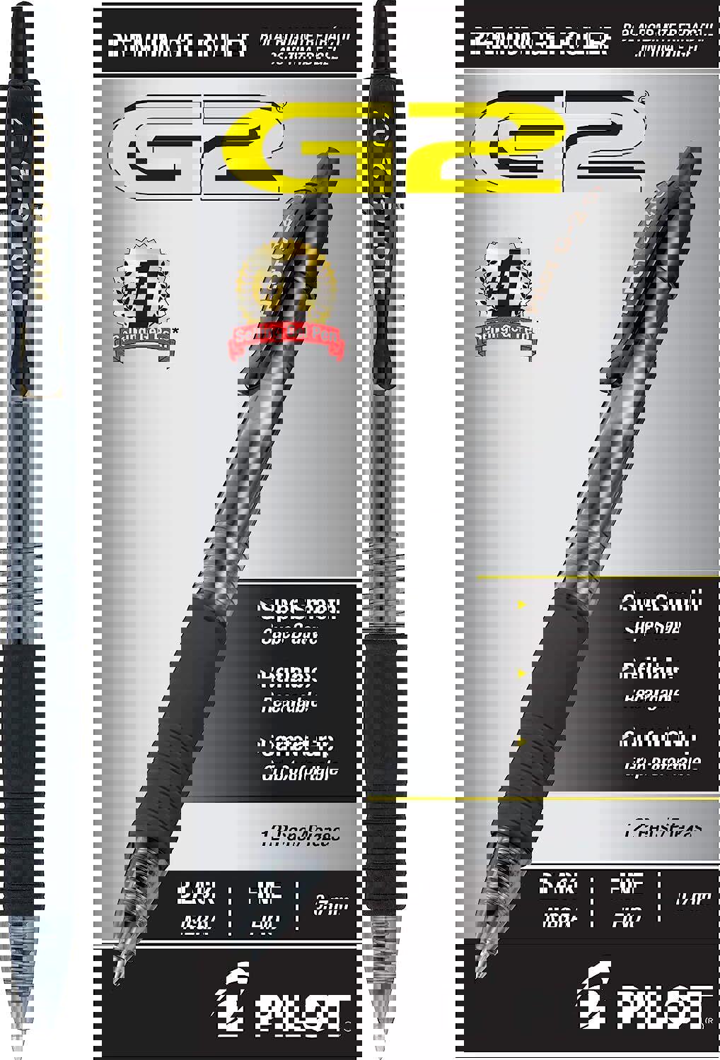 Pilot G2 Premium Gel Roller Pens - Pack of 12, 0.7mm - Black Ink