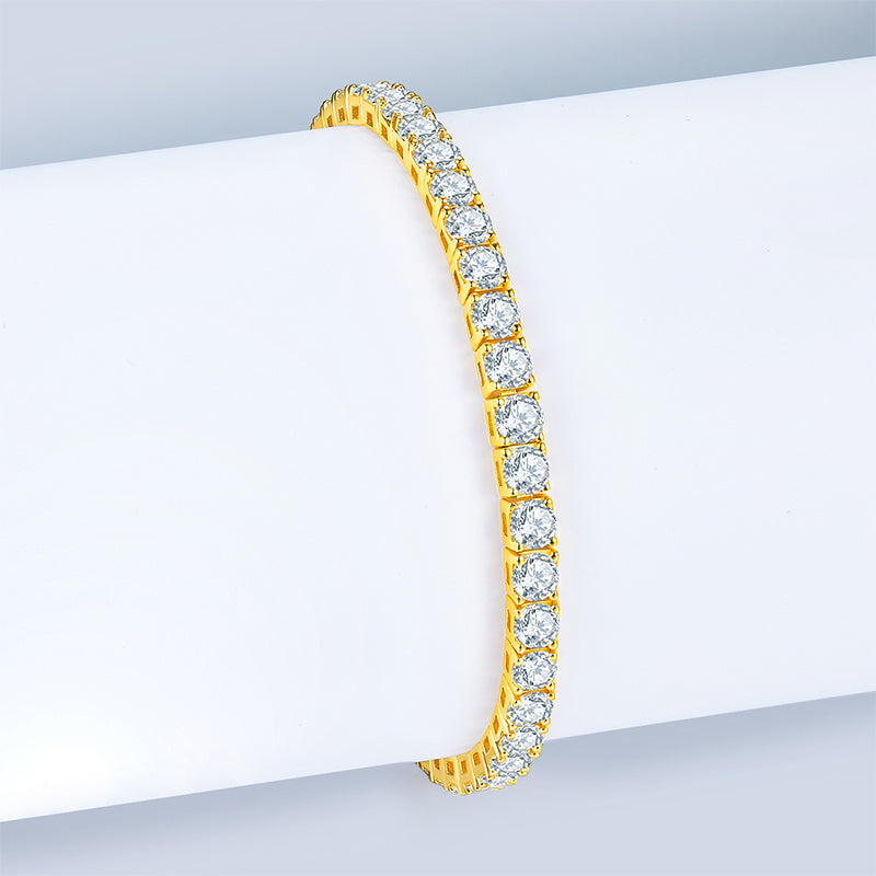 Unique Luxury Fashion Mosan Diamond S925 Silver Bracelet: Color-Golden, 180mm