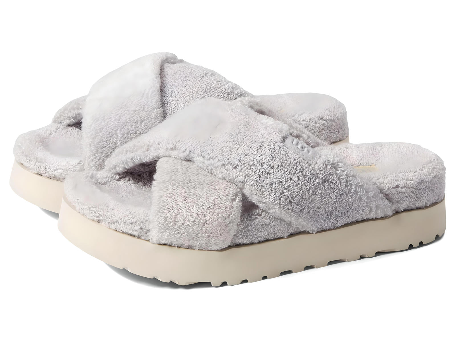 UGG Fuzz Sugar Terry Cross Slide Platform Slipper Sandal Sz 12 Gray NEW IN BOX