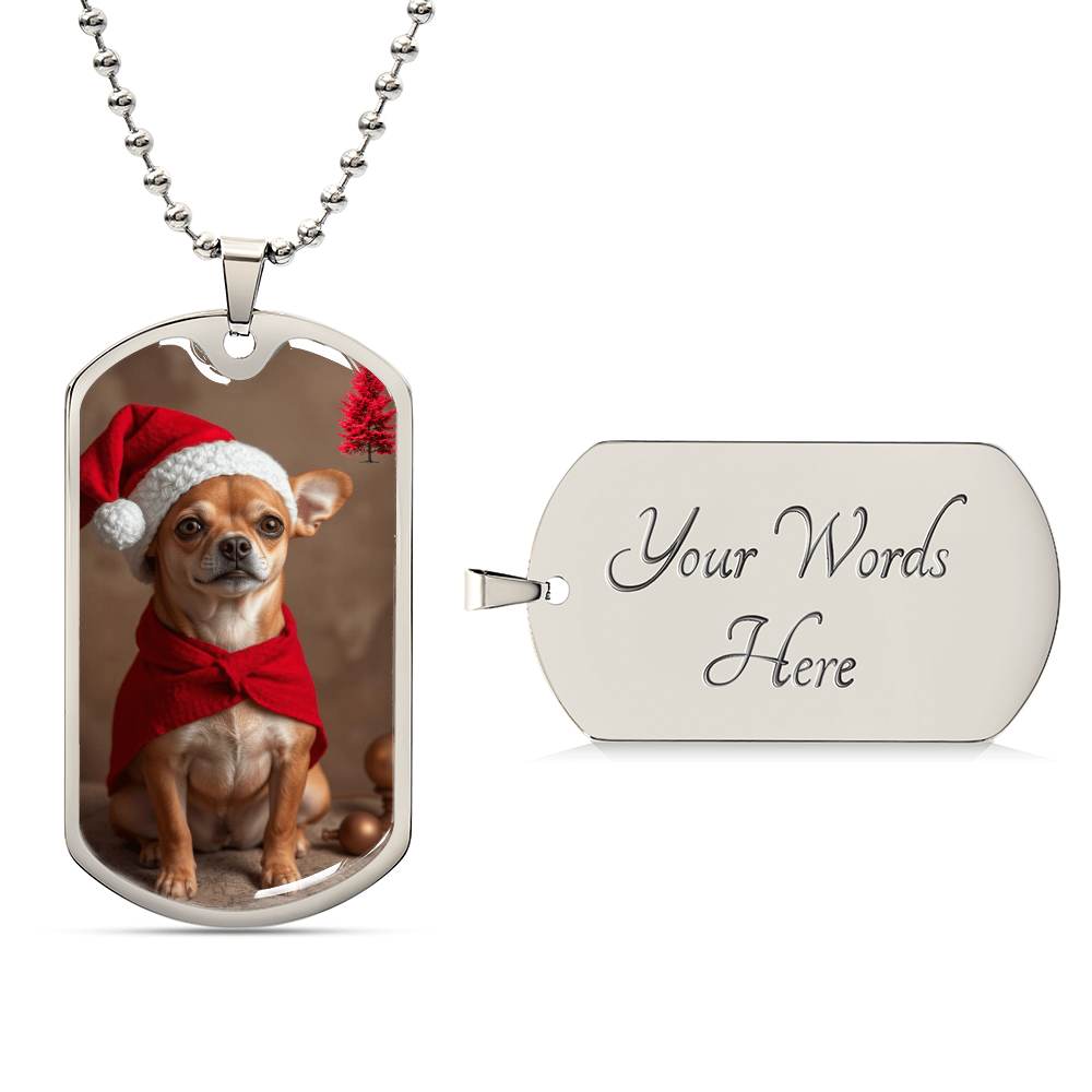 Christmas Chihuahua Red Pine Tree Luxury Graphic Dog Tag Necklace