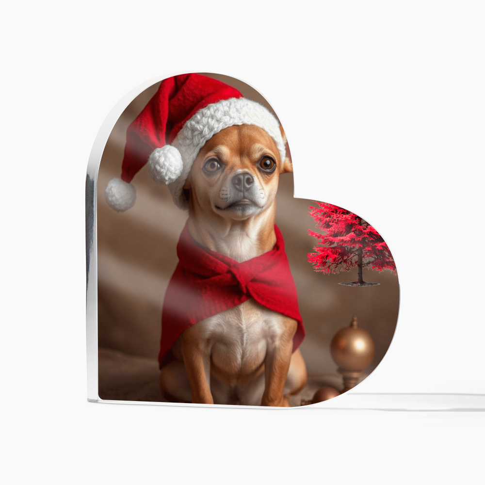 Christmas Chihuahua With red pine tree Acrylic Heart Shaped Plaque