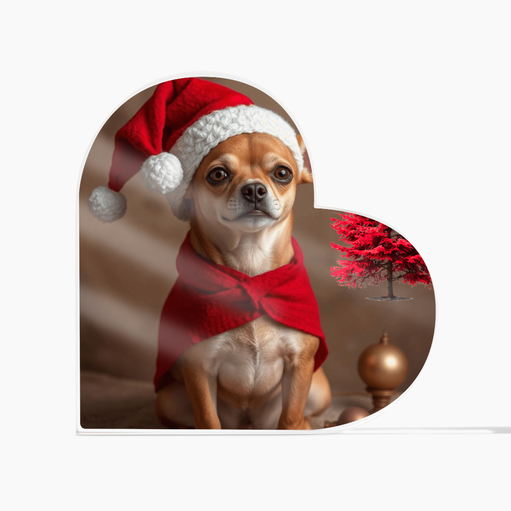 Christmas Chihuahua With red pine tree Acrylic Heart Shaped Plaque