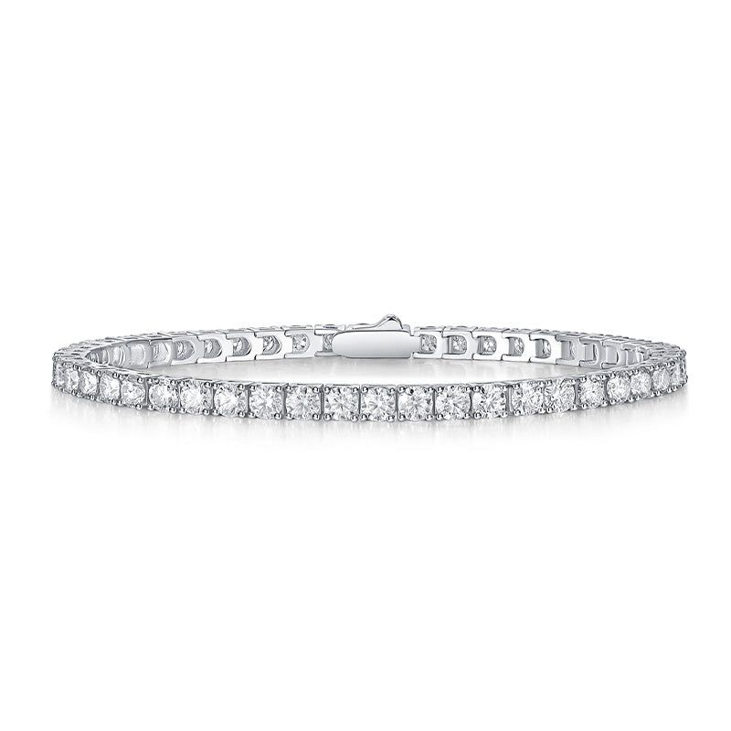 Unique Luxury Fashion Mosan Diamond S925 Silver Bracelet: Color-Silver, 190mm