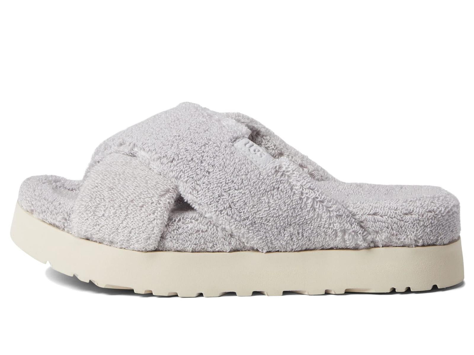 UGG Fuzz Sugar Terry Cross Slide Platform Slipper Sandal Sz 12 Gray NEW IN BOX