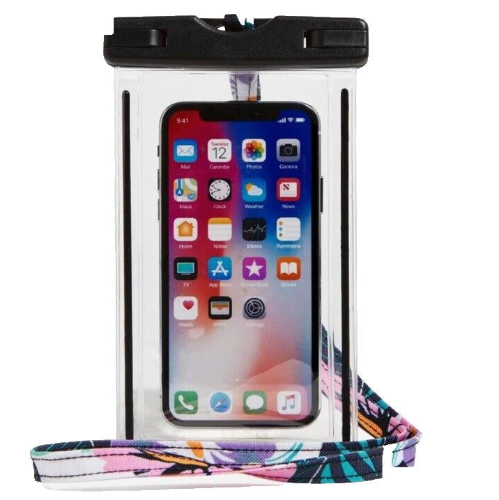 Vera Bradley NWT Waterproof Phone Pouch with Lanyard ISLAND FLORAL Black